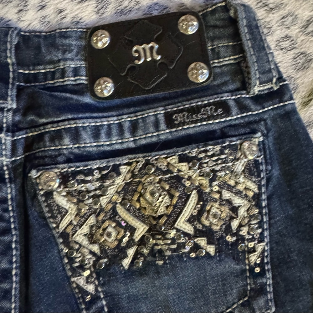 Miss Me Women's Blue Flared Jeans bootcut Sz 27 (size 4) concert festival biker - Picture 4 of 11